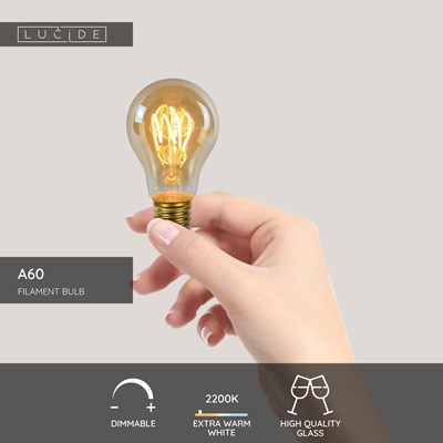 Lucide A60 - Filament bulb - Ø 6 cm - E27 - 1x4,9W 2200K - Amber